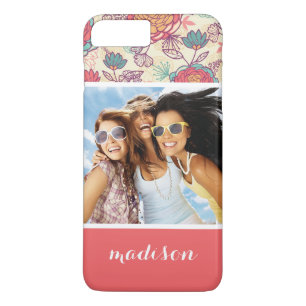Custom Photo & Name Peony and leaves pattern iPhone 8 Plus/7 Plus Case
