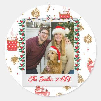 Custom Photo & Name Personalised Merry Christmas  Classic Round Sticker