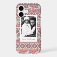 Custom Photo & Name Pink Ethnic Elephant Pattern