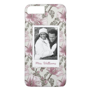Custom Photo & Name Pink Hibiscus Flowers Pattern iPhone 8 Plus/7 Plus Case