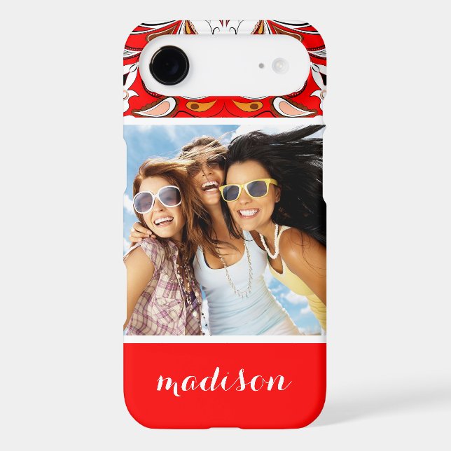 Custom Photo & Name Portuguese Tile Pattern Case-Mate iPhone Case (Back)