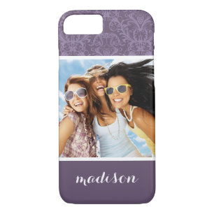 Custom Photo & Name Purple floral wallpaper 2 iPhone 8/7 Case