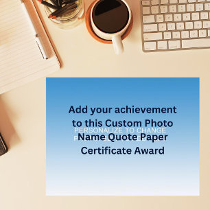 Custom Photo Name Quote Paper Certificate Award