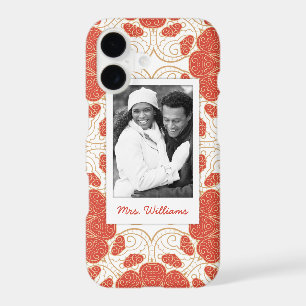 Custom Photo & Name Red And Gold Floral Lace