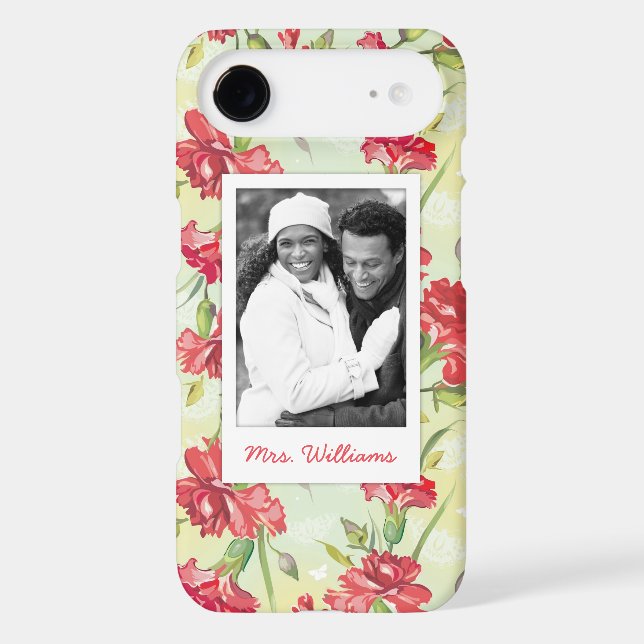 Custom Photo & Name Red Carnations & butterflies Case-Mate iPhone Case (Back)