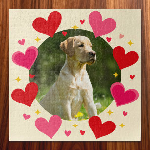 Custom Photo Name Red Pink Hearts Personalised Jigsaw Puzzle