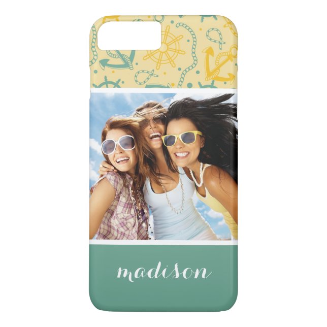 Custom Photo & Name Retro Anchor & Ropes Case-Mate iPhone Case (Back)