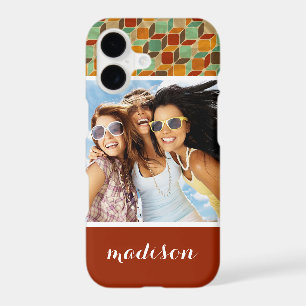 Custom Photo & Name Retro geometric pattern 4 2