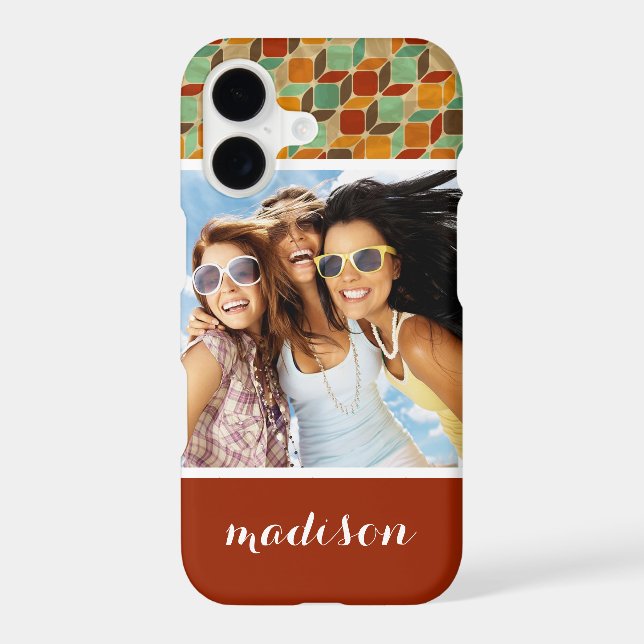 Custom Photo & Name Retro geometric pattern 4 2 (Back)