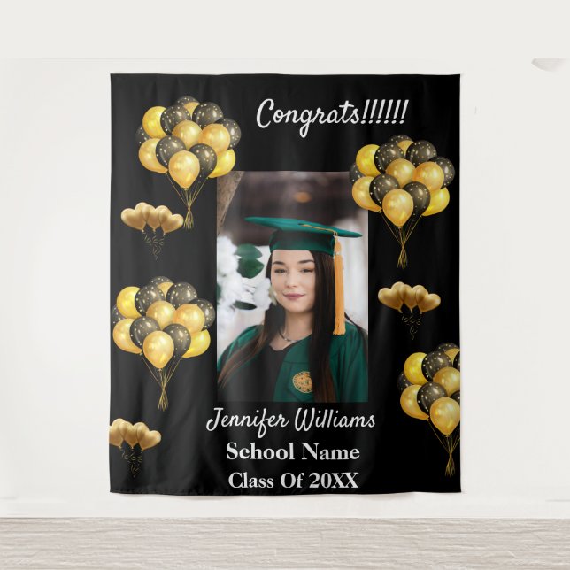 Custom Photo Name School Year Graduation Party  Tapestry (Front)