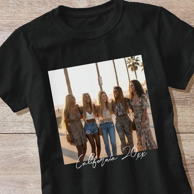 Custom Photo Name Simple Script Typography Black T-Shirt (Creator Uploaded)