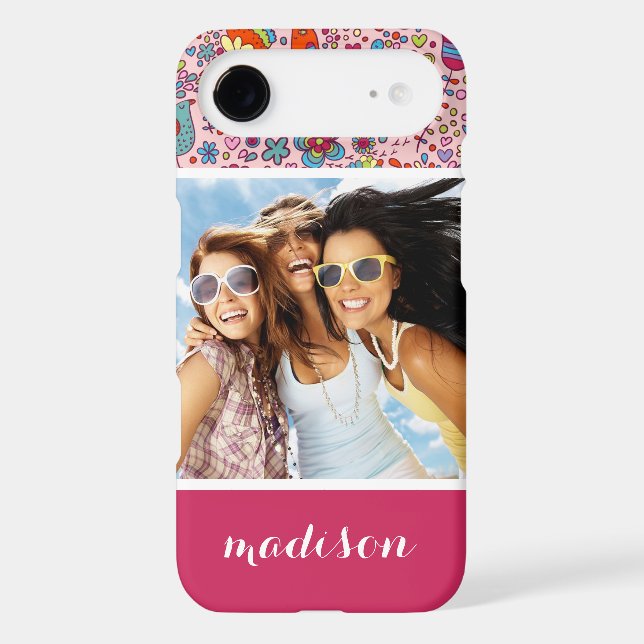 Custom Photo & Name Spring pattern with flowers Case-Mate iPhone Case (Back)