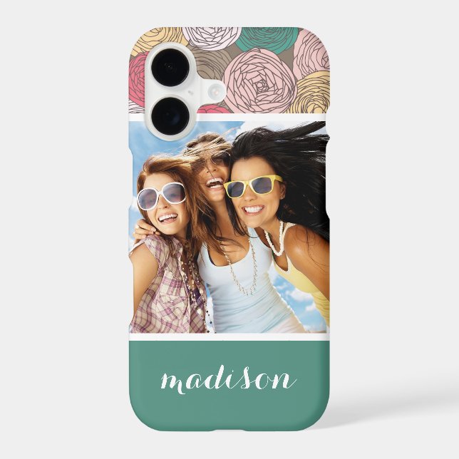 Custom Photo & Name Stylish floral pattern (Back)
