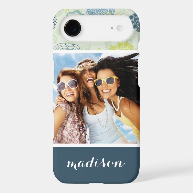 Custom Photo & Name Stylish Floral Pattern Case-Mate iPhone Case (Back)