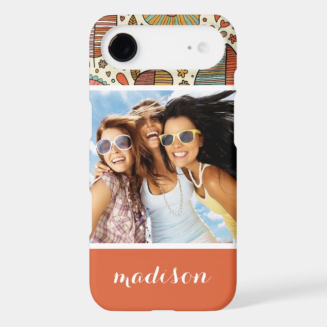 Custom Photo & Name Summer Leaves Pattern Case-Mate iPhone Case (Back)