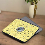 Custom Photo Name Sunshine Black Paws Over Yellow Laptop Sleeve<br><div class="desc">This design features an orange hand drawn sun with black paws over a yellow background. Personalize the case in the text field with a name, remove the name or click customize to select a font style, size, and color you prefer. Replace this template dog photograph with your fur baby or...</div>