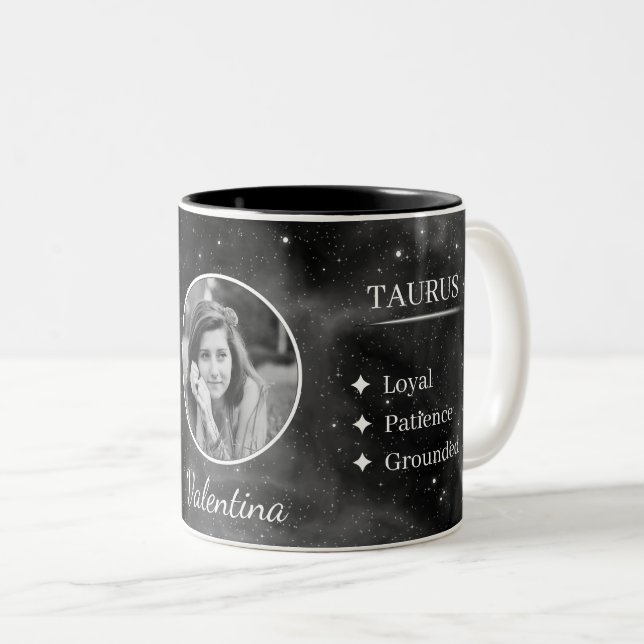 Custom Photo & Name Taurus Zodiac Coffee Mug (Front Right)