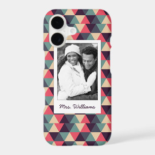 Custom Photo & Name Teal And Pink Triangle Pattern