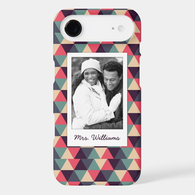 Custom Photo & Name Teal And Pink Triangle Pattern Case-Mate iPhone Case (Back)