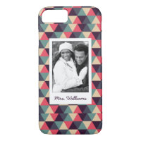 Custom Photo & Name Teal And Pink Triangle Pattern