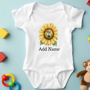 Custom Photo Name Text Personalised Sunflower  Baby Bodysuit