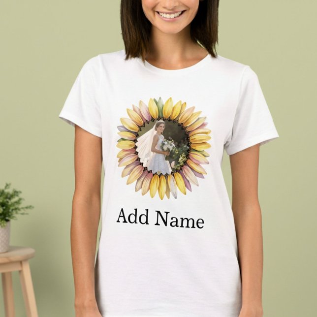 Custom Photo Name Text Personalised sunflower  T-Shirt (Creator Uploaded)