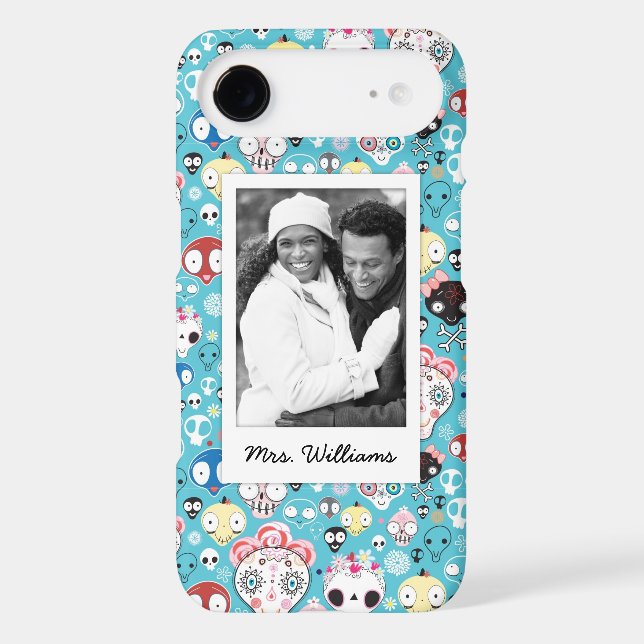Custom Photo & Name Texture laughing skull Case-Mate iPhone Case (Back)