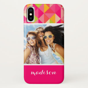 Custom Photo & Name Triangles geometrical pattern iPhone X Case