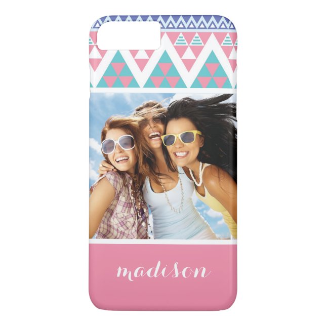 Custom Photo & Name Tribal aztec colourful pattern Case-Mate iPhone Case (Back)