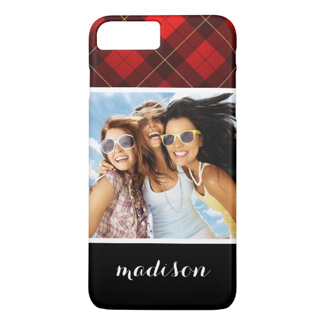 Custom Photo & Name Wallace tartan background Case-Mate iPhone Case (Back)