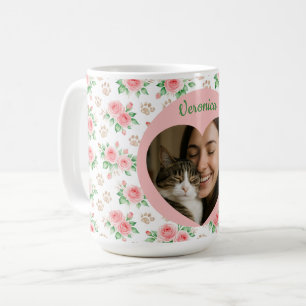 Custom Photo & Name Watercolor Floral Pet Lover Coffee Mug