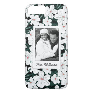 Custom Photo & Name White Tropical Flowers Pattern iPhone 8 Plus/7 Plus Case
