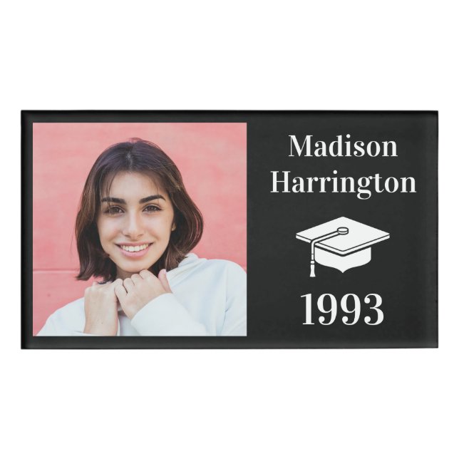 Custom photo, name, year and colour Class Reunion Name Tag (Front)