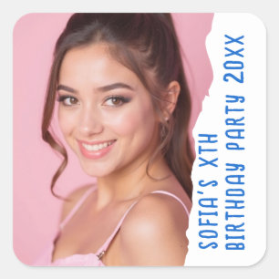 Custom Photo Name Year Birthday Party Any Age Square Sticker