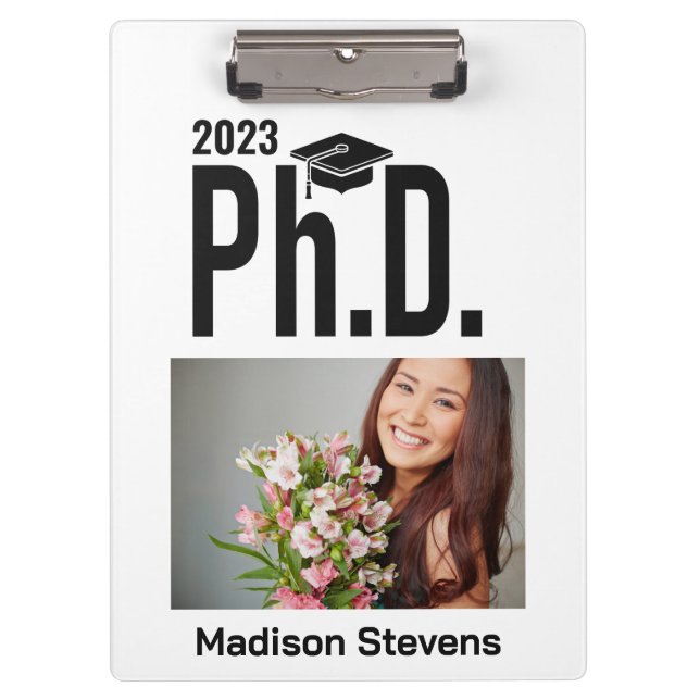 Custom photo, name & year Ph.D. Clipboard (Front)