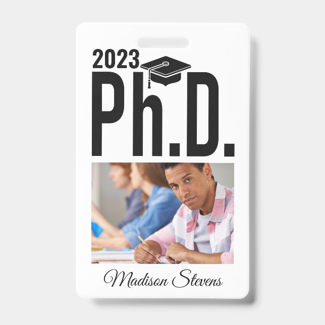 Custom photo, name & year Ph.D. ID Badge (Front)