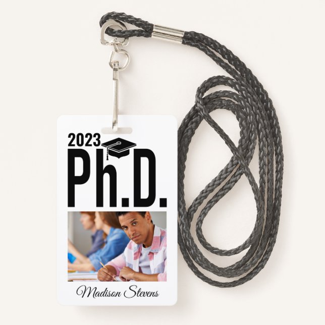 Custom photo, name & year Ph.D. ID Badge (Front with Lanyard)