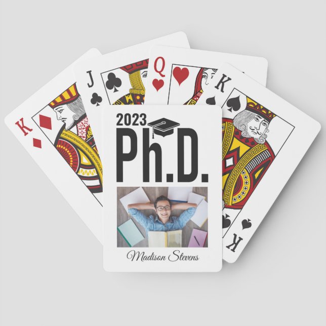 Custom photo, name & year Ph.D. Playing Cards (Back)