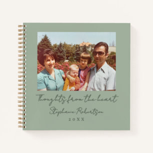 Custom Photo Name Year Retro Sage Green Thoughts Notebook