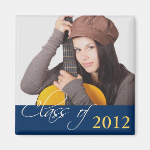 Custom photo navy blue class of school graduation magnet
