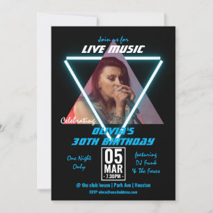 Custom Photo Neon and Black 30th Birthday Party Invitation