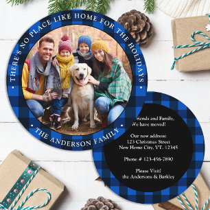 Custom Photo New Home Blue Plaid Holiday Moving Announcement