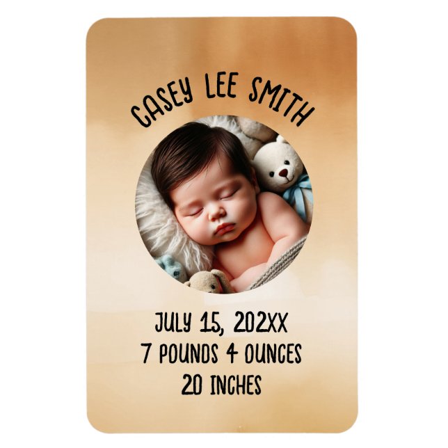 custom photo newborn baby beige watercolor magnet (Vertical)