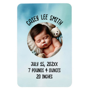custom photo newborn baby blue watercolor magnet