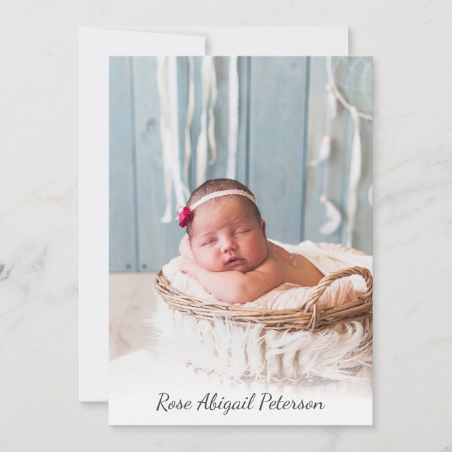 Custom Photo Newborn Baby Girl Boy Birth Announcement (Front)