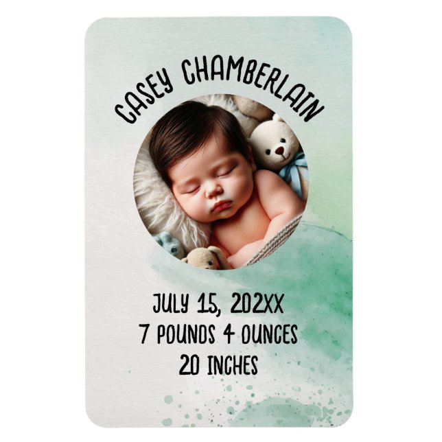 custom photo newborn baby watercolor splash magnet (Vertical)