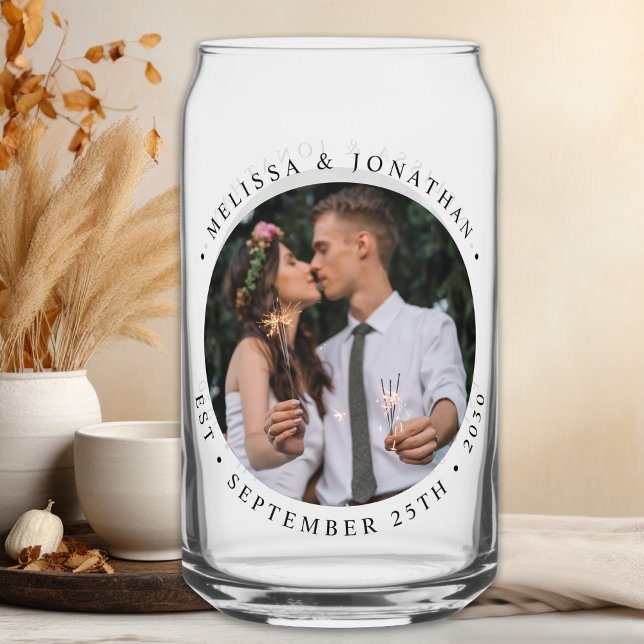 Custom Photo Newlywed Couple Name Est Date Wedding Can Glass (Creator Uploaded)