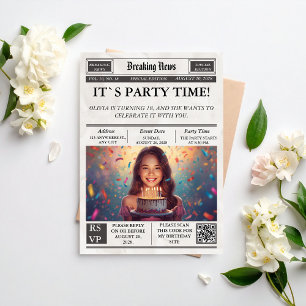 Custom Photo Newspaper Style Birthday Invitation