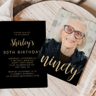Custom Photo Ninety 90th Birthday Party Invitation