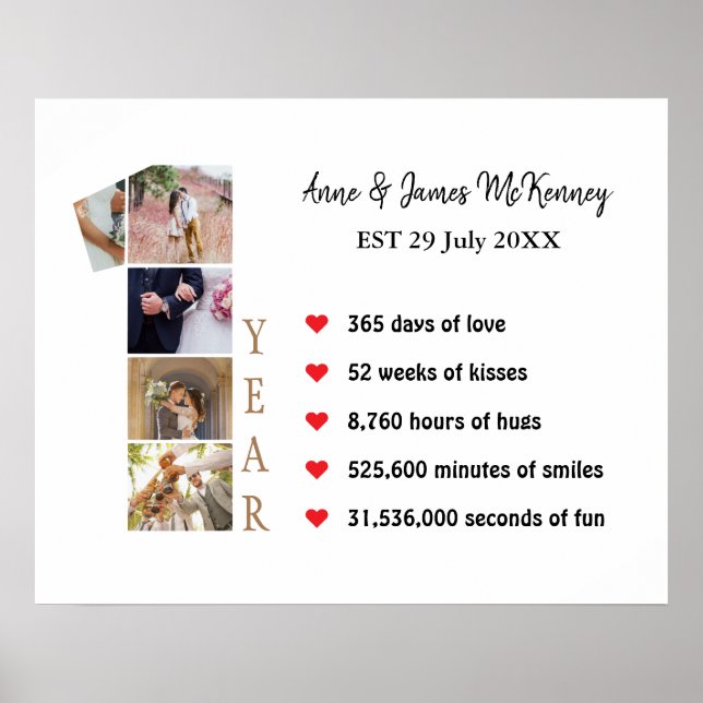 Custom Photo Number Frames 1st Year Anniversary Poster (Front)